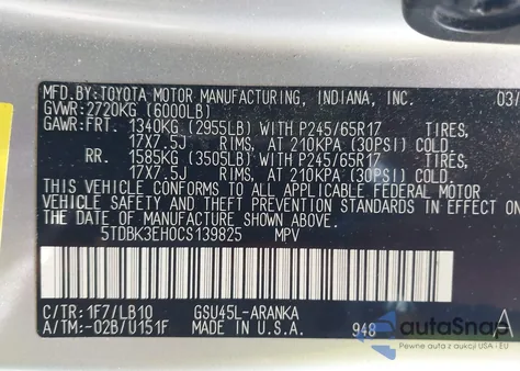 2012 Toyota Highlander Se V6 from USA, damaged, VIN 5TDBK3EH0CS139825